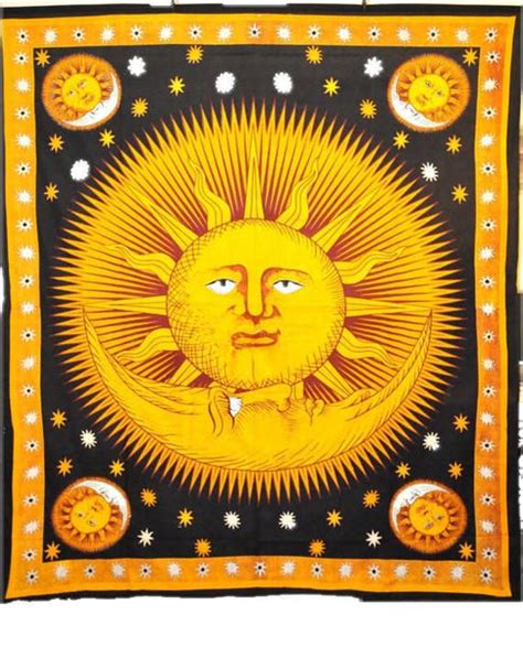 Celestial Sun Moon Stars Indian Dorm Tapestry Bohemian Beach Throw Bla