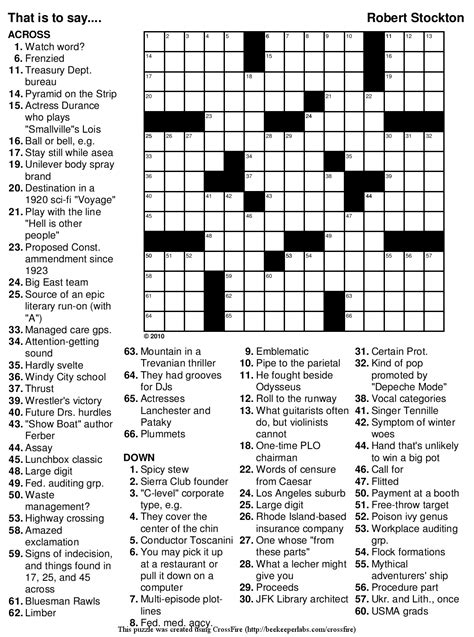 Daily Commuter Crossword Puzzle By Jacqueline Mathews Printable Get
