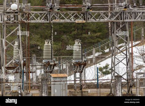 Electrical Substation Against The Forest Stock Photo Alamy