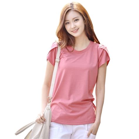 Buy Women Summer Korean Style Loose T Shirt Round Neck Solid Color T Shirt