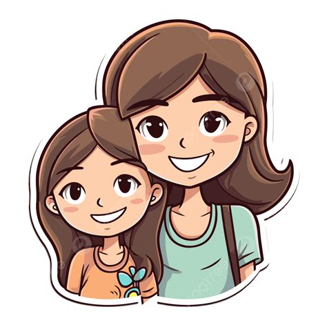 2 Mother And Daughter Cute Cartoon Icon Illustration Clipart Vector Mother Daughter Mother