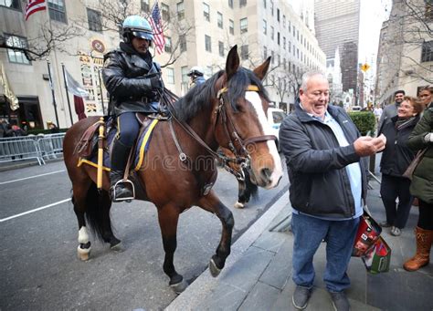 Nypd Mounted Unit Police Officer Provides Security At Rockefeller Plaza