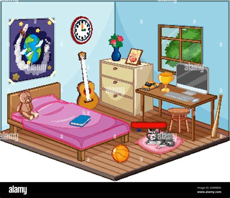 Part Of Bedroom Of Children Scene In Cartoon Style Stock Vector Image