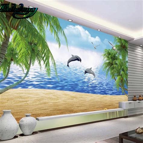 Beibehang Dolphin Bay Lovers Hd Lounge Sofa Wall Tv Wall Background