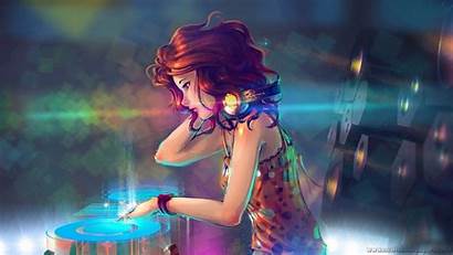 Dj Anime Wallpapers Headphones Background Colorful Redhead