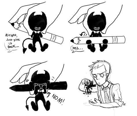 well bendy is a devil after all and he is made out of ink so of course he will eat henry s