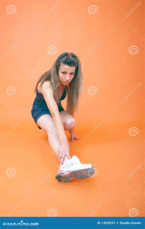 Brunette Stretching Stock Image Image Of Outfit Caucasian