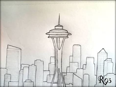 Seattle Skyline Line Drawing