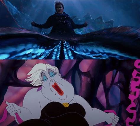 side by side comparison of 6 key moments in the little mermaid remake and original movie