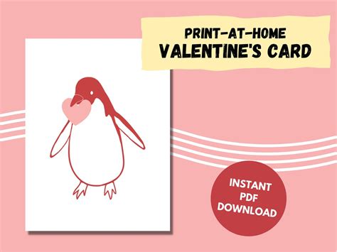 Penguin Valentine Card Printable Cute Penguin Galentine Anniversary Love Card Print At Home