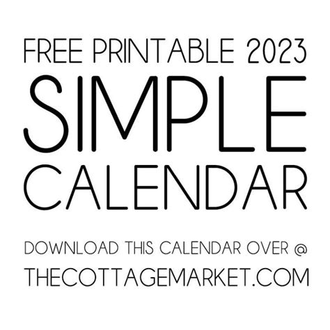 Free Printable 2023 Simple Calendar The Cottage Market