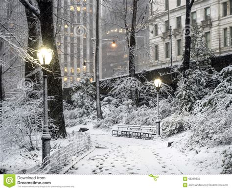 Central Park New York City Snow Storm Stock Image Image Of Scenery