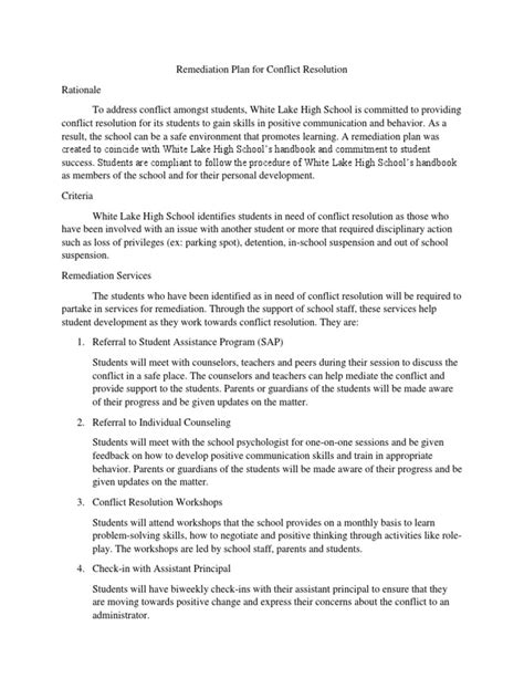 Remediation Plan For Conflict Resolution Conflict
