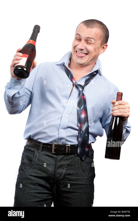 Portrait Of A Funny Drunk Businessman Isolated On White Background