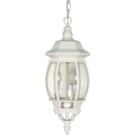Find everything about it right here. Glomar 3-Light Outdoor White Hanging Lantern with Clear ...