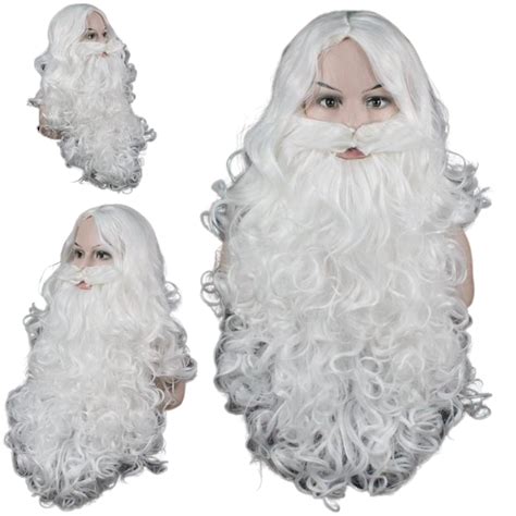 Santa Claus Beard Wig White Curly Long Synthetic Hair Adult Cosplay