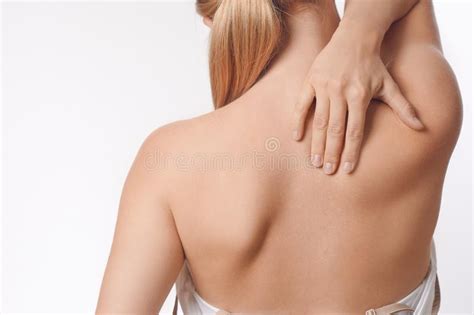 Woman With Upper Back And Neck Pain Stock Image Image Of Medical Back