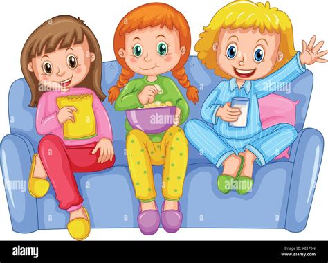 Three Girls At Slumber Party Illustration Stock Vector Image And Art Alamy