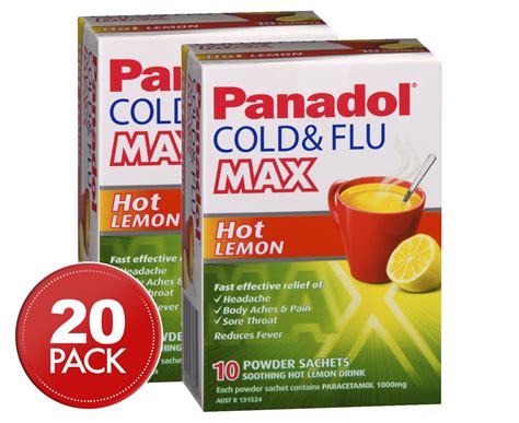 2 X Panadol Cold And Flu Max Hot Lemon Powder Sachets 10 Pack Au