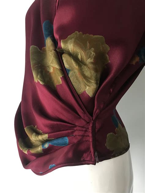 80s Emanuel Ungaro Jewel Tone Floral Silk Elegant Ruched Blouse Top 8