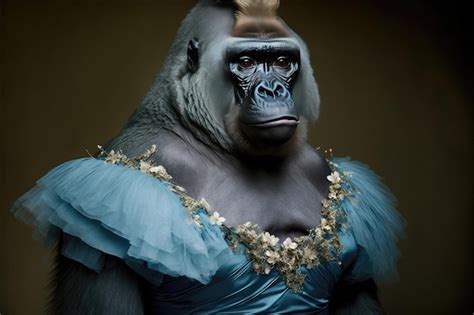 Premium Photo Portrait Of Gorilla In A Victorian Dress