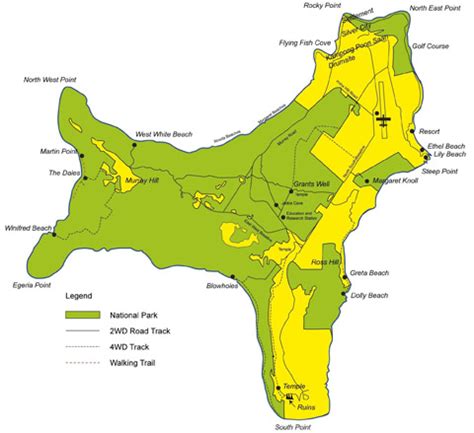 Christmas island is one of the islands of the indian ocean, south of indonesia and some distance northwest of australia, of which it is a territory. Christmas Island National Park Map - christmas island ...