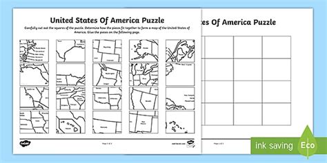Diy United States Map Puzzle United States Map Printable Puzzle
