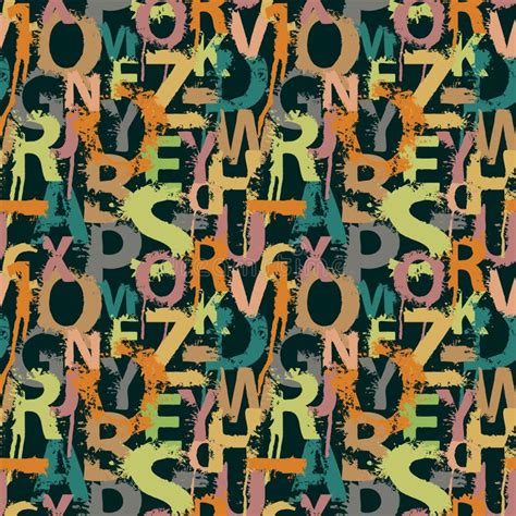 Seamless Pattern With Alphabet Letters Of Colored Paint Splashes Stock