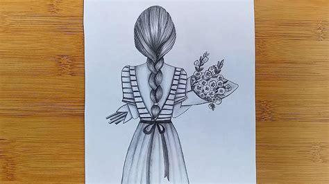 How To Draw A Girl Holding A Bouquet Of Flowersdrawing
