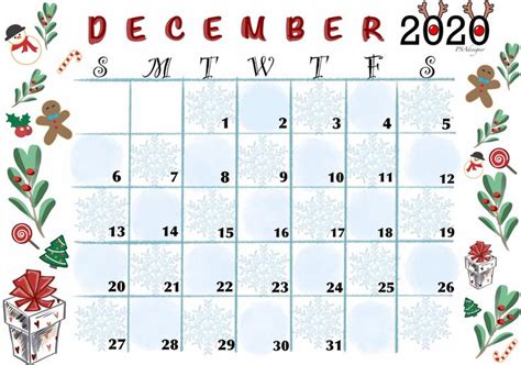 Illustrated December Calendar Printable Instant Download Etsy