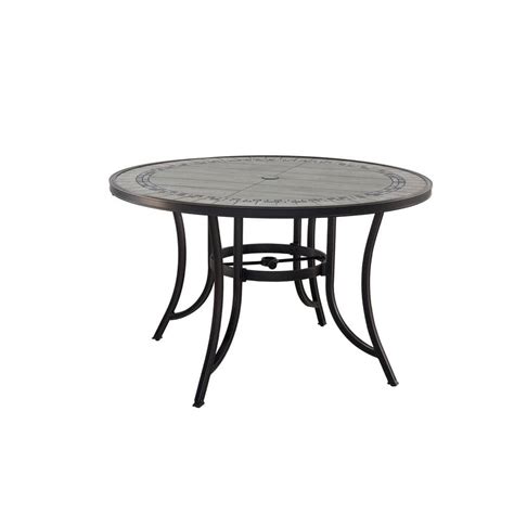 Mondawe 48 In Round Cast Aluminum Outdoor Dining Table Ceramic