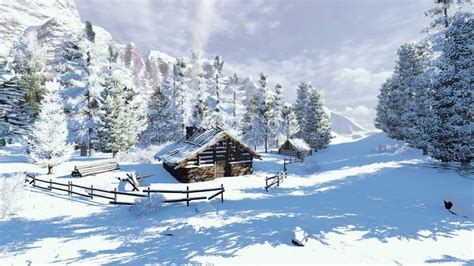 Cozy Little Cabin In A Snowy Mountains Stock Photo Image