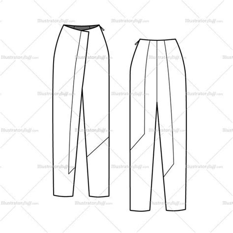 Front And Back Sketch Of Womens Colorblock Wrap Waist Pants With