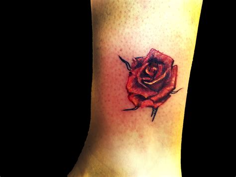 Red Rose Girly Ankle Realistic Tattoo By Mandira Tattoos Cupid