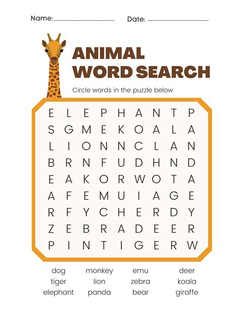 Kindergarten Word Search Printable