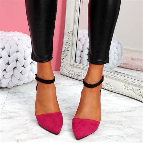 Womens Ladies Ankle Strap Two Tone High Block Heels Pointed Toe Women Shoes Ebay