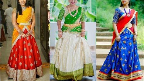 latest pattu langa voni designs for girls 2021 pattu half saree designs pattu dhavani lehenga