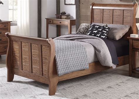 Grandpas Cabin Aged Oak Twin Sleigh Bed From Liberty Coleman Furniture