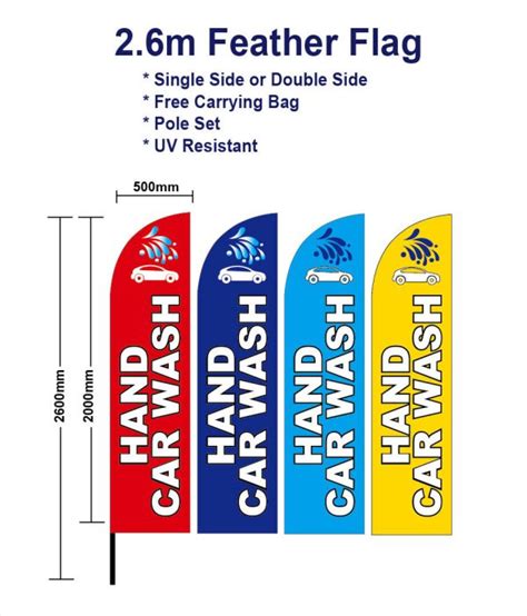 Outdoor 26m Hand Car Wash Flag Feather Flags With Base Spike Blue