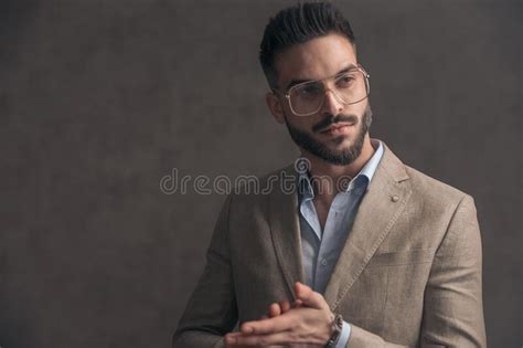 Undressed Man With Beard Looking Curious With Big Eyes Stock Photo