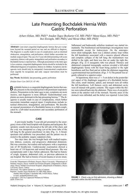Pdf Late Presenting Bochdalek Hernia With Gastric Perforation