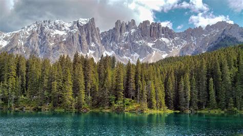 Karersee Lake Carezza With A View Of The Latemar Mountain Range Oc
