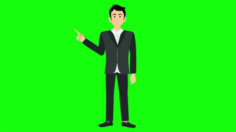 Business Man Cartoon Character Talking Animation Front View Green