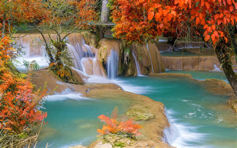 Wallpaper Of Beautiful Waterfall In Autumn Forest Free