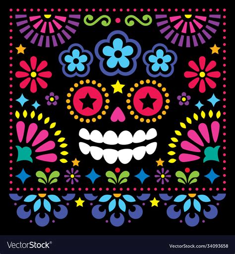 Mexican Folk Art Folk Art Design With Skull Vector Image