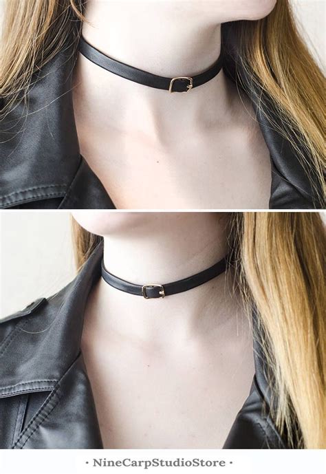 Stylish Black Leather Choker Necklace Jewelry Trends Handmade