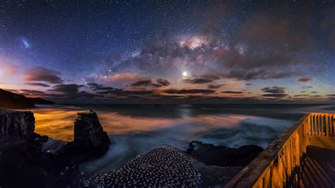 Night Sky Over Muriwai Auckland Windows 10 Wallpaper 1920x1080 Download