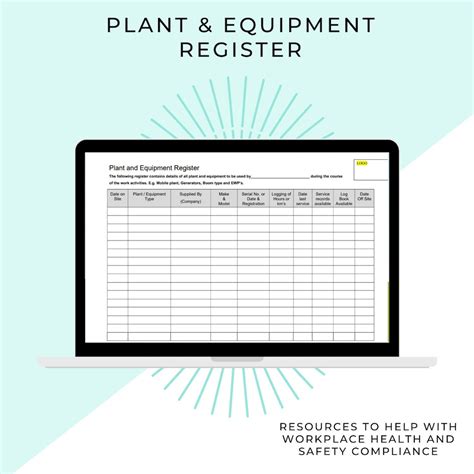 Plant And Equipment Register Workplace Compliance Health And Safety