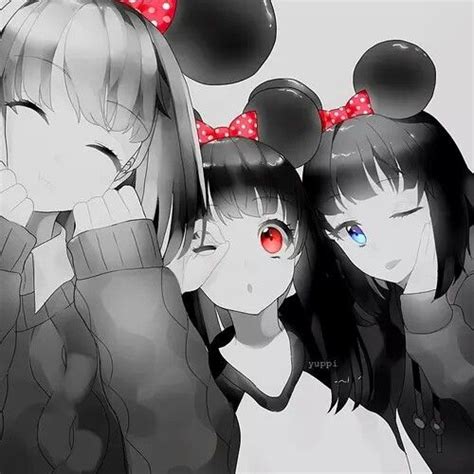 Three Cute Anime Girls In Minnie Mouse Ears Anime Pinterest Mice Anime And Girls