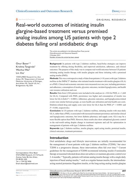 Pdf Real World Outcomes Of Initiating Insulin Glargine Based Treatment Versus Premixed Analog